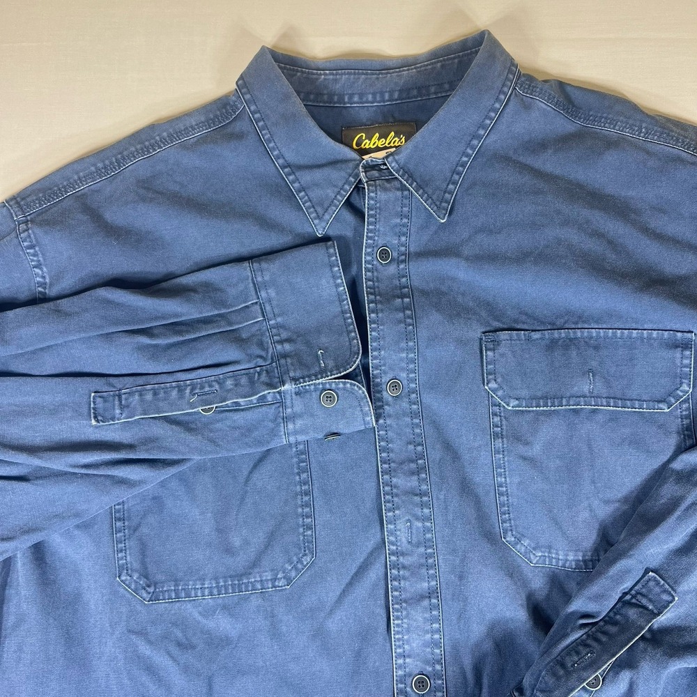 Cabela's Mens 3XT Tall Blue Button Up Shirt Work Outdoor Long Sleeve